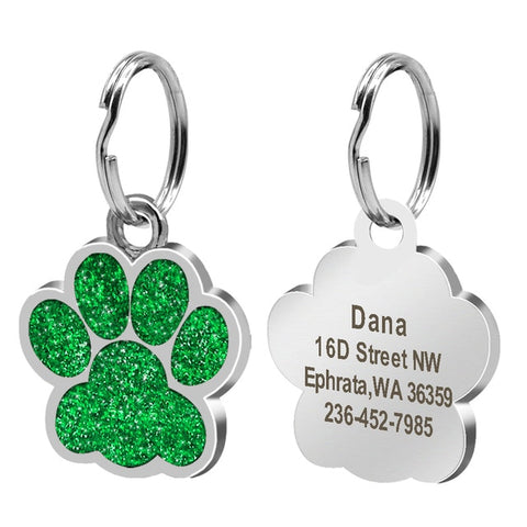 Paw Shape Dog ID Pendant.  Free Engraving Your Name, Address & Phone.